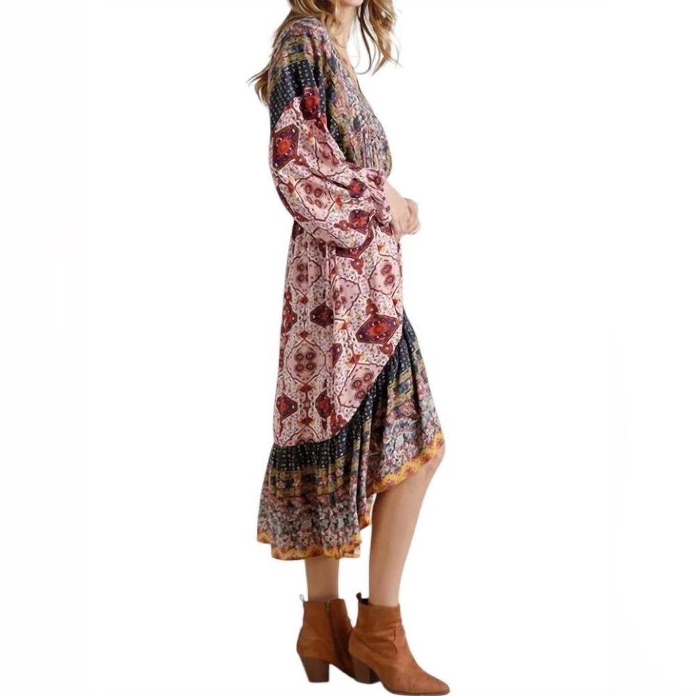 Umgee Vibrant Patchwork Long Sleeve Dress - Picture 3 of 7